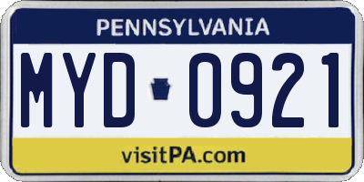 PA license plate MYD0921