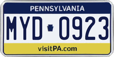 PA license plate MYD0923