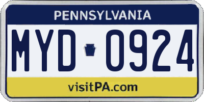 PA license plate MYD0924