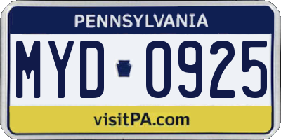 PA license plate MYD0925
