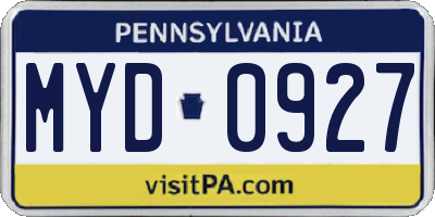 PA license plate MYD0927