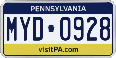 PA license plate MYD0928