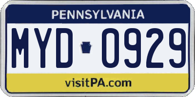 PA license plate MYD0929