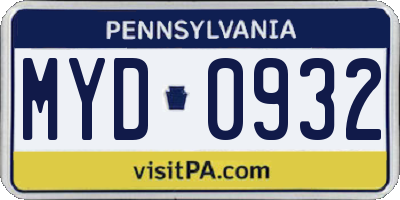 PA license plate MYD0932