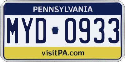 PA license plate MYD0933