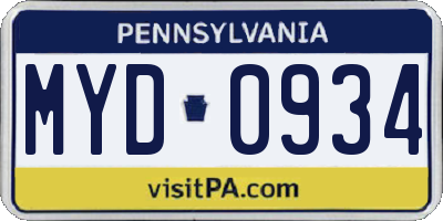 PA license plate MYD0934