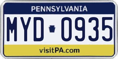 PA license plate MYD0935