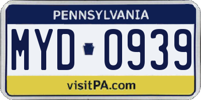 PA license plate MYD0939