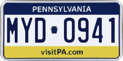 PA license plate MYD0941