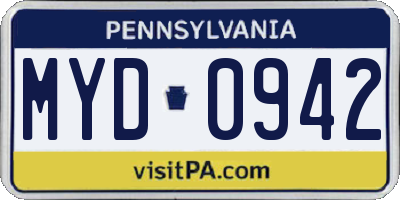 PA license plate MYD0942