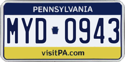 PA license plate MYD0943