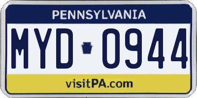 PA license plate MYD0944