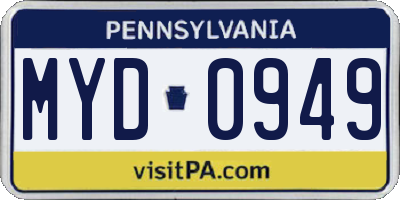 PA license plate MYD0949