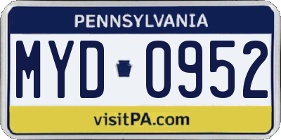 PA license plate MYD0952