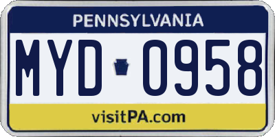 PA license plate MYD0958