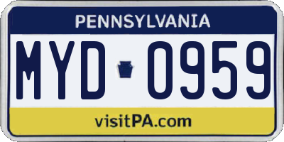 PA license plate MYD0959