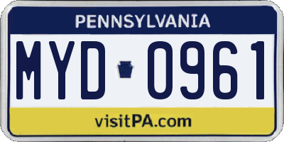 PA license plate MYD0961