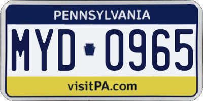 PA license plate MYD0965