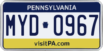 PA license plate MYD0967
