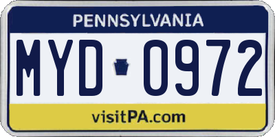 PA license plate MYD0972