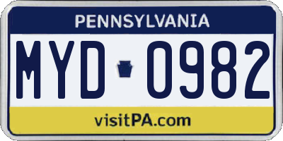 PA license plate MYD0982