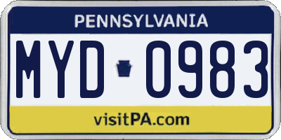 PA license plate MYD0983