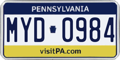 PA license plate MYD0984