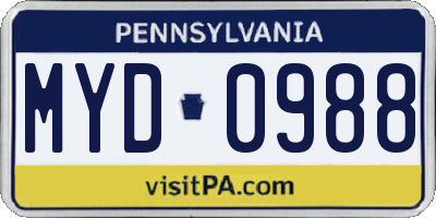 PA license plate MYD0988