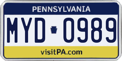 PA license plate MYD0989