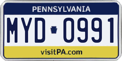 PA license plate MYD0991