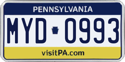 PA license plate MYD0993