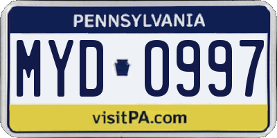 PA license plate MYD0997