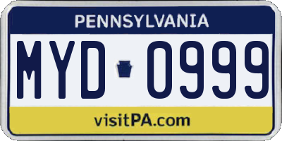 PA license plate MYD0999