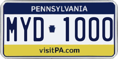PA license plate MYD1000
