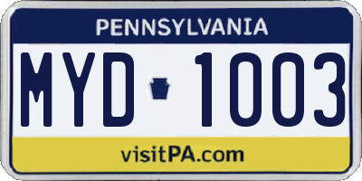 PA license plate MYD1003