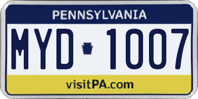 PA license plate MYD1007