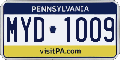 PA license plate MYD1009