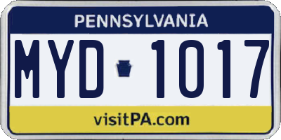 PA license plate MYD1017