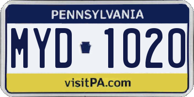 PA license plate MYD1020