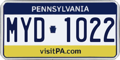 PA license plate MYD1022