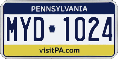 PA license plate MYD1024