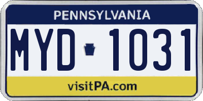 PA license plate MYD1031