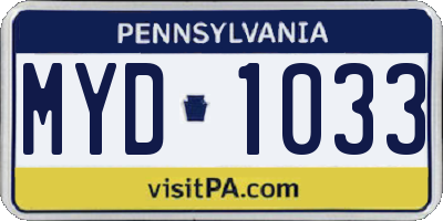 PA license plate MYD1033