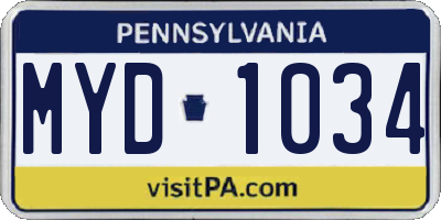 PA license plate MYD1034