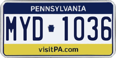 PA license plate MYD1036