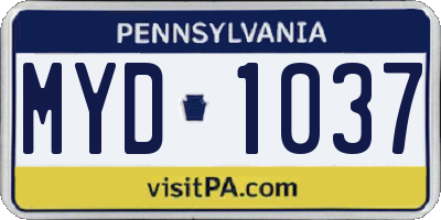 PA license plate MYD1037