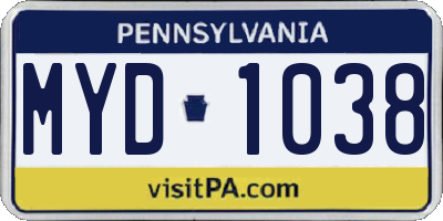 PA license plate MYD1038