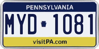 PA license plate MYD1081