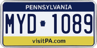 PA license plate MYD1089