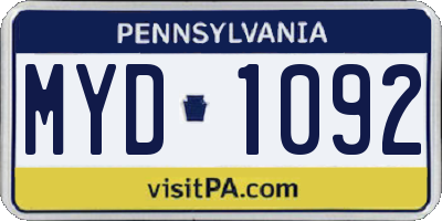 PA license plate MYD1092